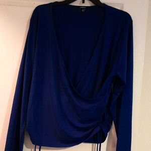 New Ambiance Blue Long Sleeve Wrap Blouse
